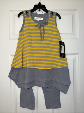 NWT Isobella & Chloe Sun Dance Set 5 Yellow Stripe Tunic Leggings $51